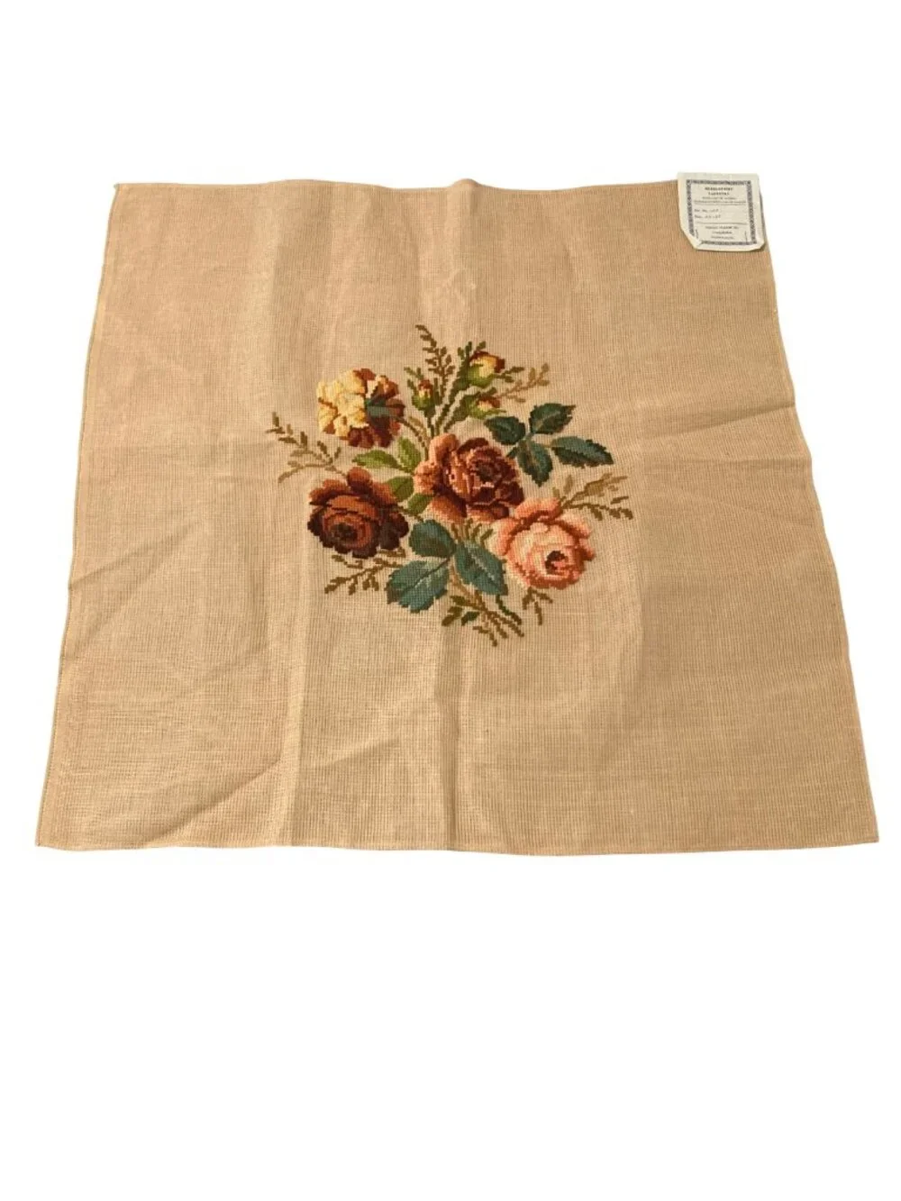 Vintage Madeira Needlepoint Tapestry Canvas Floral Bouquet Preworked 27x27